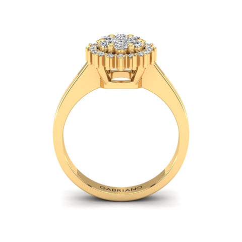 Gabriano Nemesis tektaş efektli yüzük; yuvarlak pırlanta ve sarı altın montürün yandan görünüşü