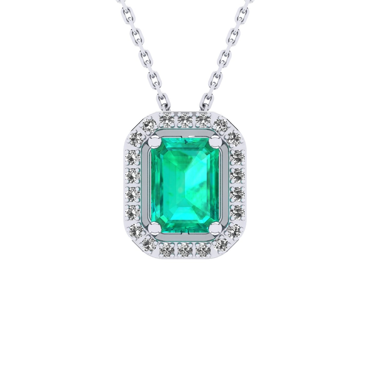 Gabriano Amanda 4 tırnaklı emerald kesim zümrüt kolye;  yuvarlak pırlanta ve beyaz altın kolye görseli