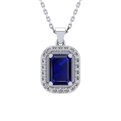 Gabriano Amanda 4 tırnaklı emerald kesim safir kolye;  yuvarlak pırlanta ve beyaz altın kolye görseli