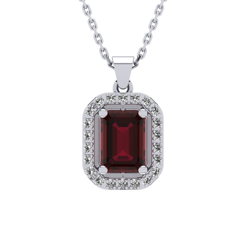 Gabriano Amanda 4 tırnaklı emerald kesim yakut kolye;  yuvarlak pırlanta ve beyaz altın kolye görseli