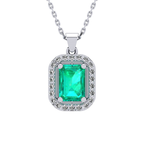 Gabriano Amanda 4 tırnaklı emerald kesim zümrüt kolye;  yuvarlak pırlanta ve beyaz altın kolye görseli