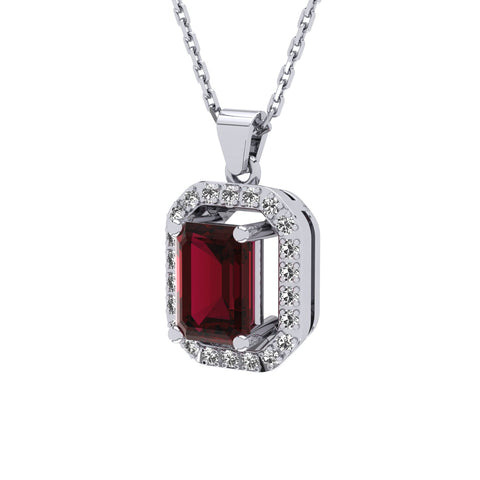 Gabriano Amanda 4 tırnaklı emerald kesim yakut kolye;  yuvarlak pırlanta ve beyaz altın kolye görseli