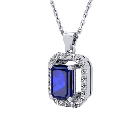 Gabriano Amanda 4 tırnaklı emerald kesim safir kolye;  yuvarlak pırlanta ve beyaz altın kolye görseli