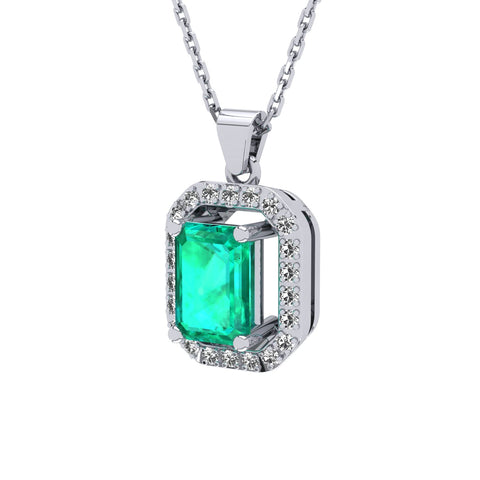 Gabriano Amanda 4 tırnaklı emerald kesim zümrüt kolye;  yuvarlak pırlanta ve beyaz altın kolye görseli
