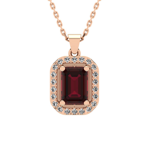 Gabriano Amanda 4 tırnaklı emerald kesim yakut kolye;  yuvarlak pırlanta ve rose altın kolye görseli
