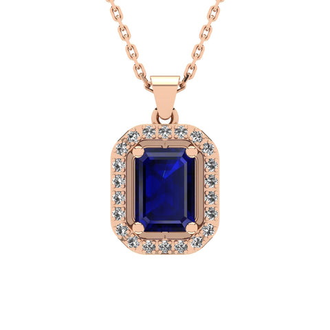 Gabriano Amanda 4 tırnaklı emerald kesim safir kolye;  yuvarlak pırlanta ve rose altın kolye görseli