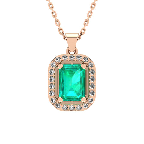 Gabriano Amanda 4 tırnaklı emerald kesim zümrüt kolye;  yuvarlak pırlanta ve rose altın kolye görseli