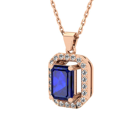 Gabriano Amanda 4 tırnaklı emerald kesim safir kolye;  yuvarlak pırlanta ve rose altın kolye görseli