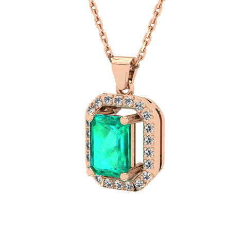 Gabriano Amanda 4 tırnaklı emerald kesim zümrüt kolye;  yuvarlak pırlanta ve rose altın kolye görseli
