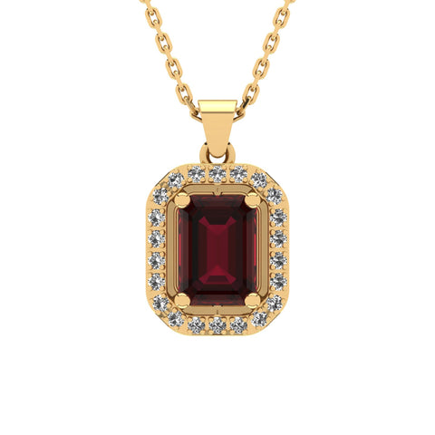 Gabriano Amanda 4 tırnaklı emerald kesim yakut kolye;  yuvarlak pırlanta ve sarı altın kolye görseli