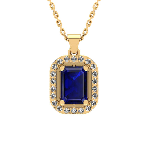 Gabriano Amanda 4 tırnaklı emerald kesim safir kolye;  yuvarlak pırlanta ve sarı altın kolye görseli