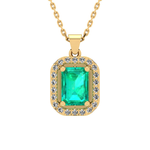 Gabriano Amanda 4 tırnaklı emerald kesim zümrüt kolye;  yuvarlak pırlanta ve sarı altın kolye görseli