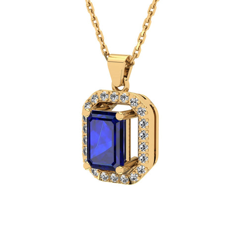 Gabriano Amanda 4 tırnaklı emerald kesim safir kolye;  yuvarlak pırlanta ve sarı altın kolye görseli
