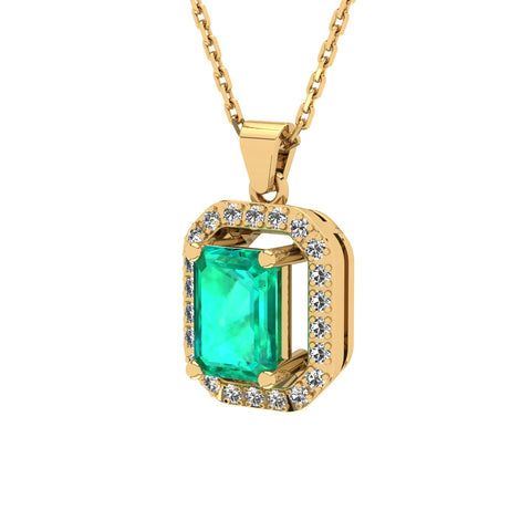 Gabriano Amanda 4 tırnaklı emerald kesim zümrüt kolye;  yuvarlak pırlanta ve sarı altın kolye görseli
