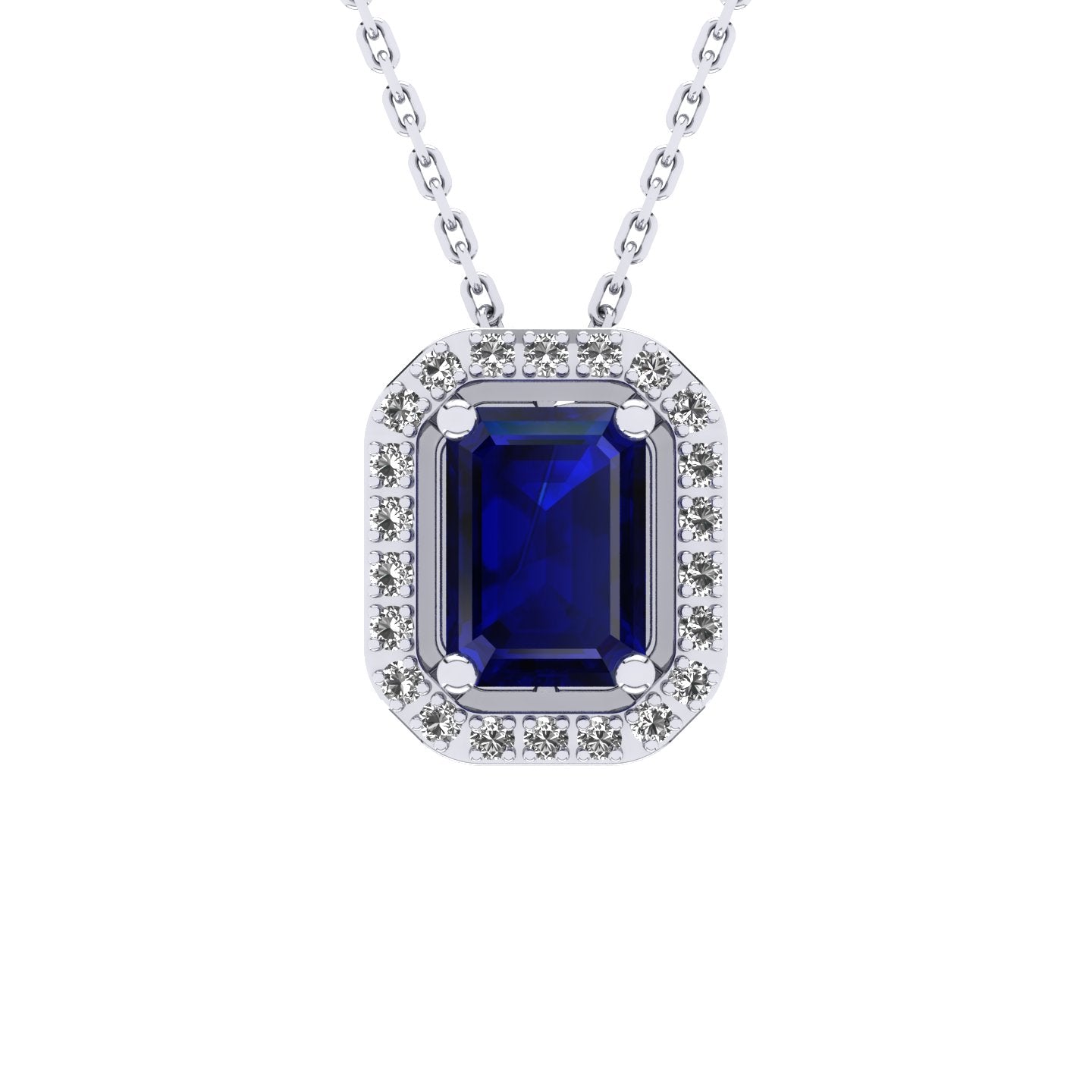 Gabriano Amanda 4 tırnaklı emerald kesim safir kolye;  yuvarlak pırlanta ve beyaz altın kolye görseli