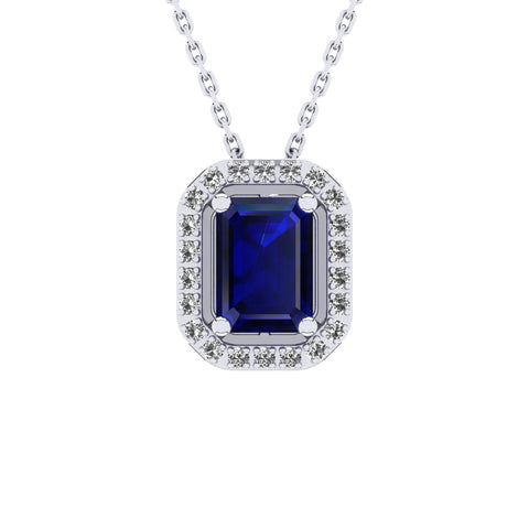 Gabriano Amanda 4 tırnaklı emerald kesim safir kolye;  yuvarlak pırlanta ve beyaz altın kolye görseli