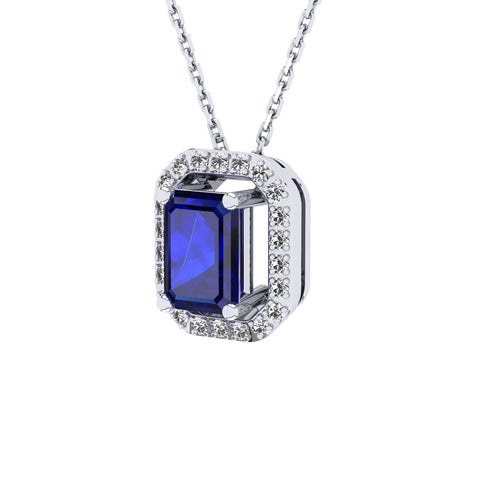 Gabriano Amanda 4 tırnaklı emerald kesim safir kolye;  yuvarlak pırlanta ve beyaz altın kolye görseli