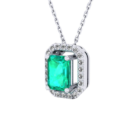 Gabriano Amanda 4 tırnaklı emerald kesim zümrüt kolye;  yuvarlak pırlanta ve beyaz altın kolye görseli
