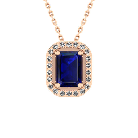Gabriano Amanda 4 tırnaklı emerald kesim safir kolye;  yuvarlak pırlanta ve rose altın kolye görseli