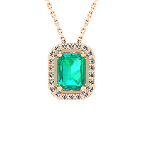 Gabriano Amanda 4 tırnaklı emerald kesim zümrüt kolye;  yuvarlak pırlanta ve rose altın kolye görseli