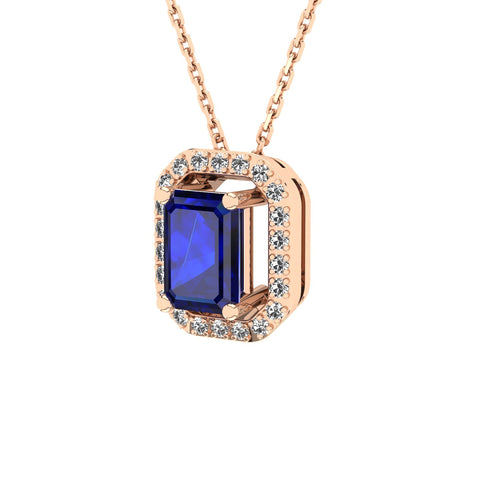 Gabriano Amanda 4 tırnaklı emerald kesim safir kolye;  yuvarlak pırlanta ve rose altın kolye görseli