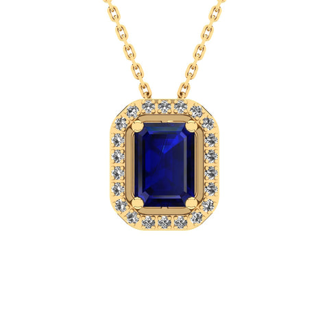 Gabriano Amanda 4 tırnaklı emerald kesim safir kolye;  yuvarlak pırlanta ve sarı altın kolye görseli