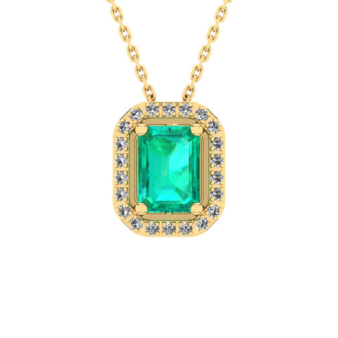 Gabriano Amanda 4 tırnaklı emerald kesim zümrüt kolye;  yuvarlak pırlanta ve sarı altın kolye görseli