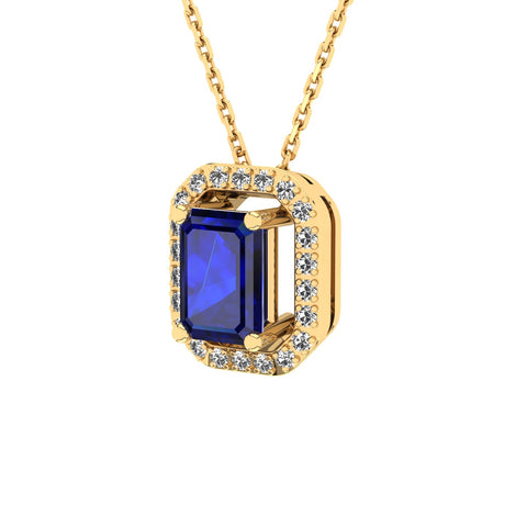 Gabriano Amanda 4 tırnaklı emerald kesim safir kolye;  yuvarlak pırlanta ve sarı altın kolye görseli