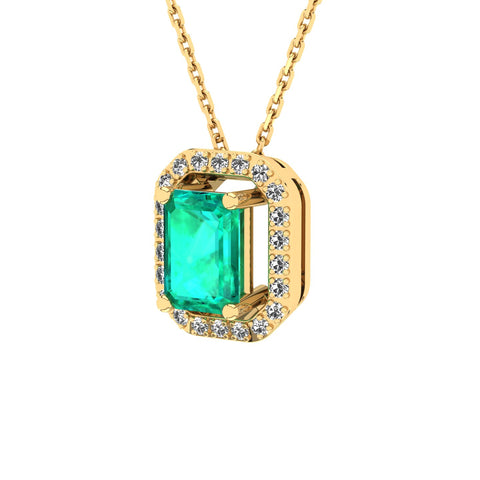 Gabriano Amanda 4 tırnaklı emerald kesim zümrüt kolye;  yuvarlak pırlanta ve sarı altın kolye görseli