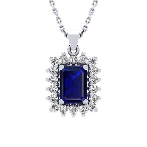 Gabriano Julieth 4 tırnaklı emerald kesim safir kolye;  yuvarlak pırlanta ve beyaz altın kolye görseli