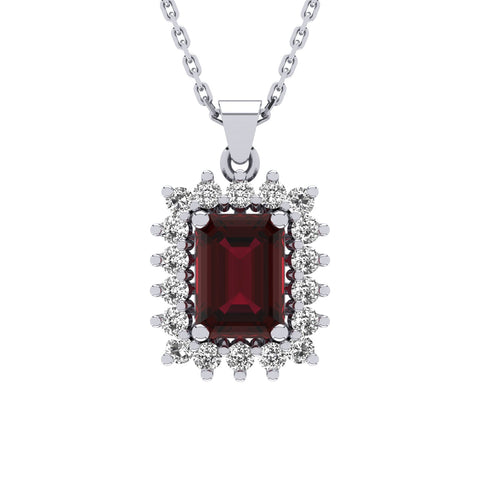 Gabriano Julieth 4 tırnaklı emerald kesim yakut kolye;  yuvarlak pırlanta ve beyaz altın kolye görseli