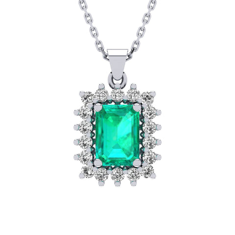 Gabriano Julieth 4 tırnaklı emerald kesim zümrüt kolye;  yuvarlak pırlanta ve beyaz altın kolye görseli