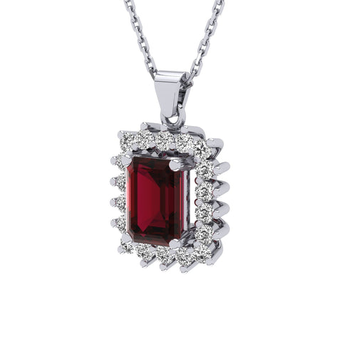 Gabriano Julieth 4 tırnaklı emerald kesim yakut kolye;  yuvarlak pırlanta ve beyaz altın kolye görseli