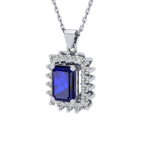 Gabriano Julieth 4 tırnaklı emerald kesim safir kolye;  yuvarlak pırlanta ve beyaz altın kolye görseli