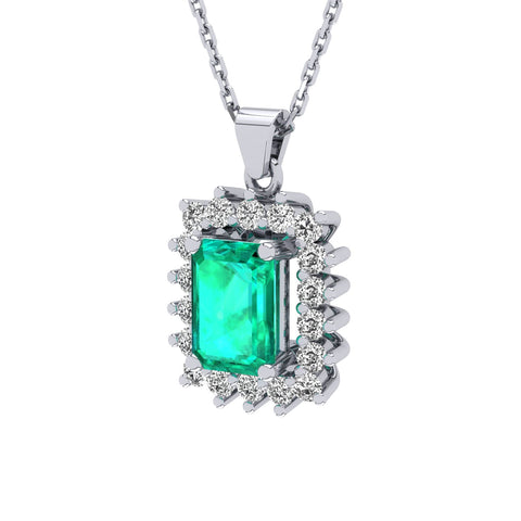 Gabriano Julieth 4 tırnaklı emerald kesim zümrüt kolye;  yuvarlak pırlanta ve beyaz altın kolye görseli