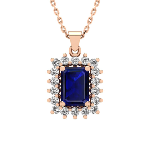 Gabriano Julieth 4 tırnaklı emerald kesim safir kolye;  yuvarlak pırlanta ve rose altın kolye görseli