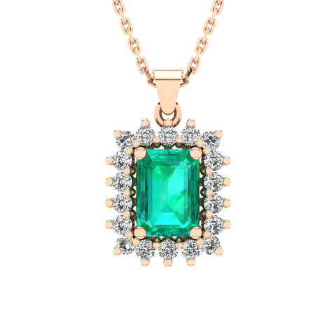 Gabriano Julieth 4 tırnaklı emerald kesim zümrüt kolye;  yuvarlak pırlanta ve rose altın kolye görseli