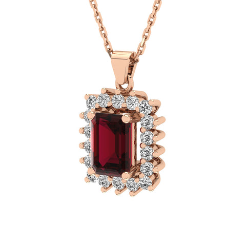 Gabriano Julieth 4 tırnaklı emerald kesim yakut kolye;  yuvarlak pırlanta ve rose altın kolye görseli