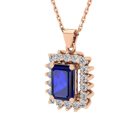 Gabriano Julieth 4 tırnaklı emerald kesim safir kolye;  yuvarlak pırlanta ve rose altın kolye görseli