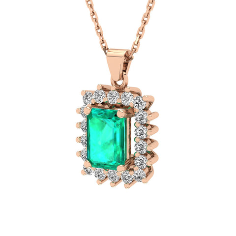 Gabriano Julieth 4 tırnaklı emerald kesim zümrüt kolye;  yuvarlak pırlanta ve rose altın kolye görseli