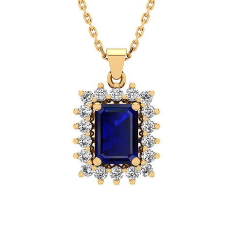 Gabriano Julieth 4 tırnaklı emerald kesim safir kolye;  yuvarlak pırlanta ve sarı altın kolye görseli