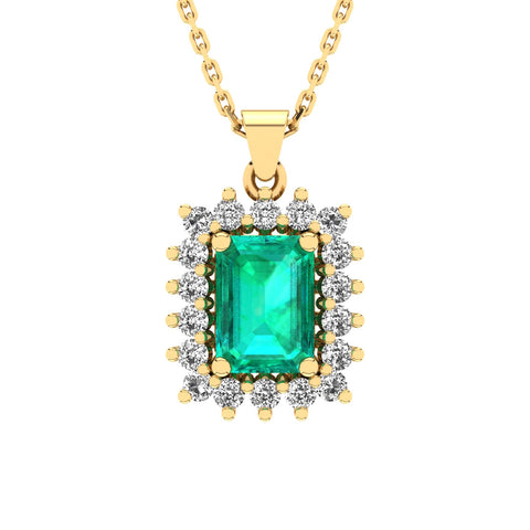 Gabriano Julieth 4 tırnaklı emerald kesim zümrüt kolye;  yuvarlak pırlanta ve sarı altın kolye görseli