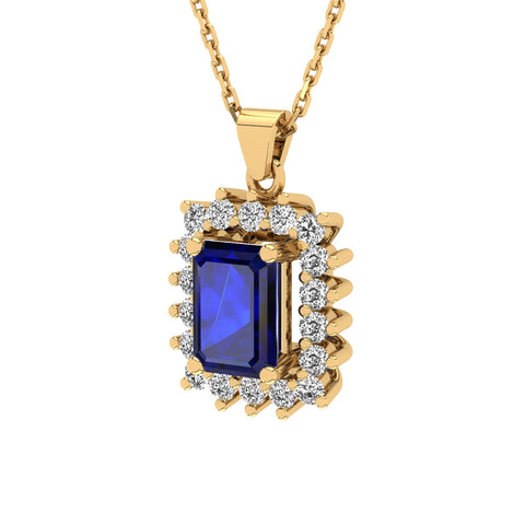 Gabriano Julieth 4 tırnaklı emerald kesim safir kolye;  yuvarlak pırlanta ve sarı altın kolye görseli