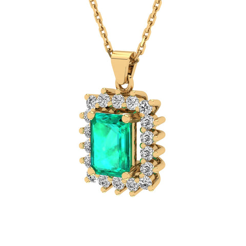 Gabriano Julieth 4 tırnaklı emerald kesim zümrüt kolye;  yuvarlak pırlanta ve sarı altın kolye görseli