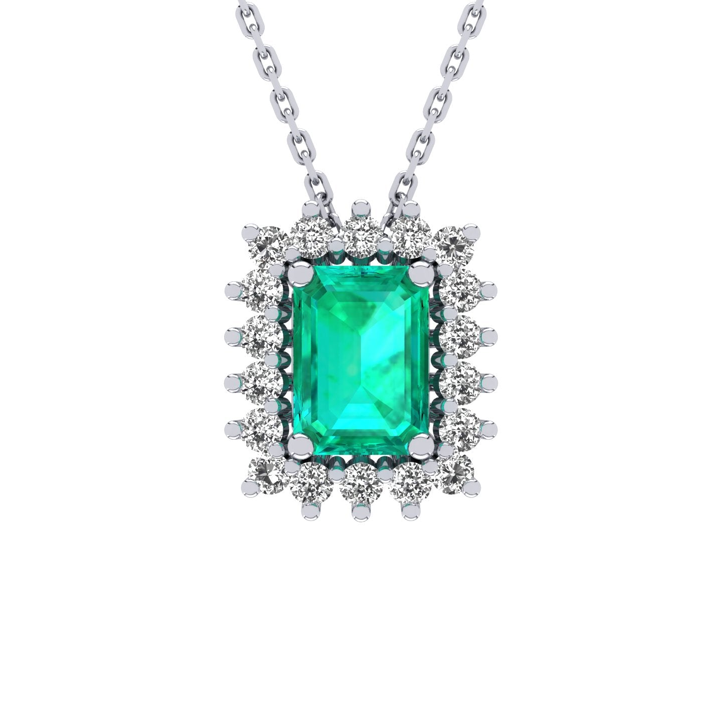 Gabriano Julieth 4 tırnaklı emerald kesim zümrüt kolye;  yuvarlak pırlanta ve beyaz altın kolye görseli
