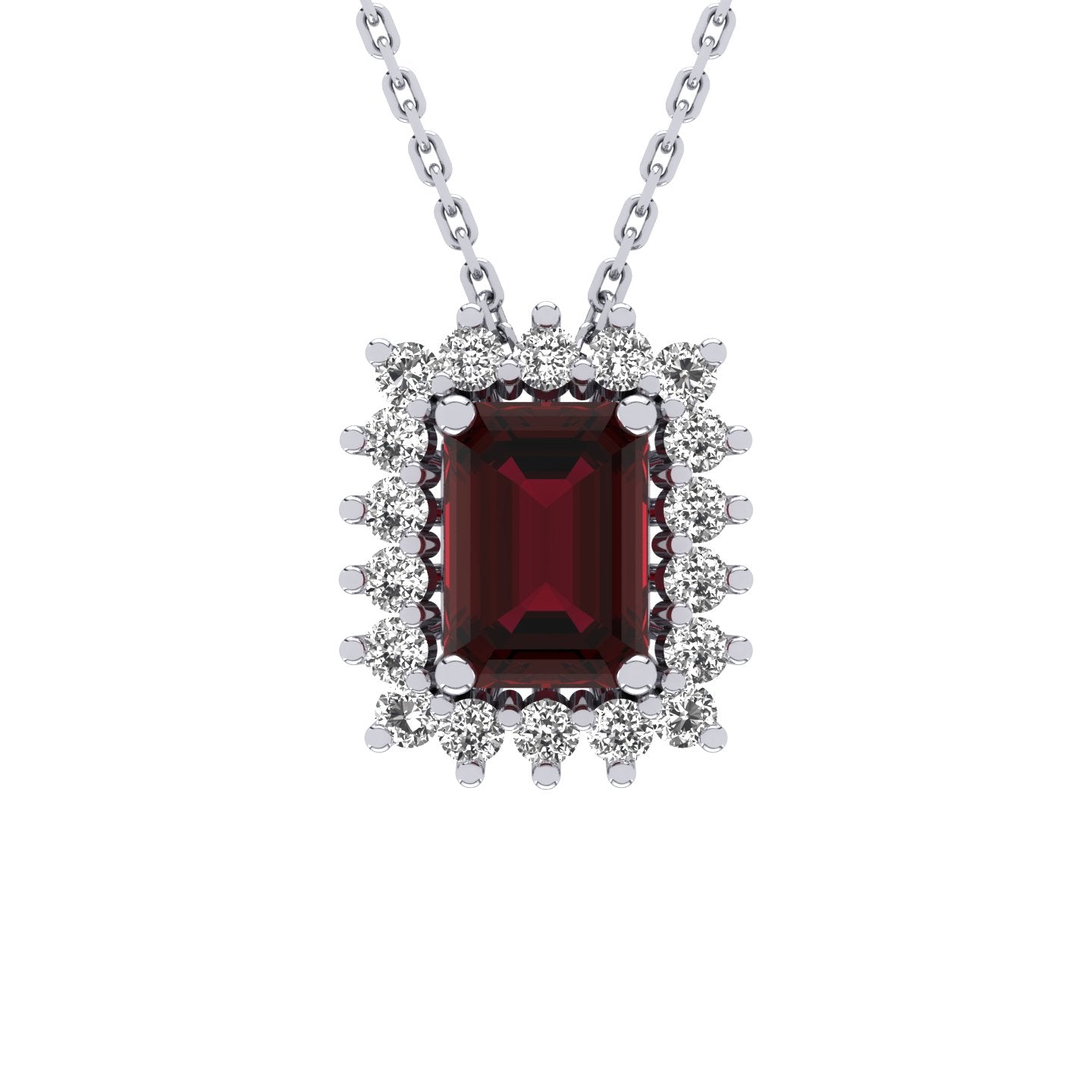 Gabriano Julieth 4 tırnaklı emerald kesim yakut kolye;  yuvarlak pırlanta ve beyaz altın kolye görseli