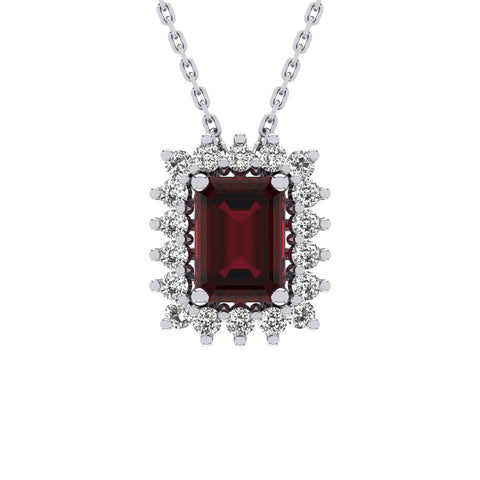 Gabriano Julieth 4 tırnaklı emerald kesim yakut kolye;  yuvarlak pırlanta ve beyaz altın kolye görseli