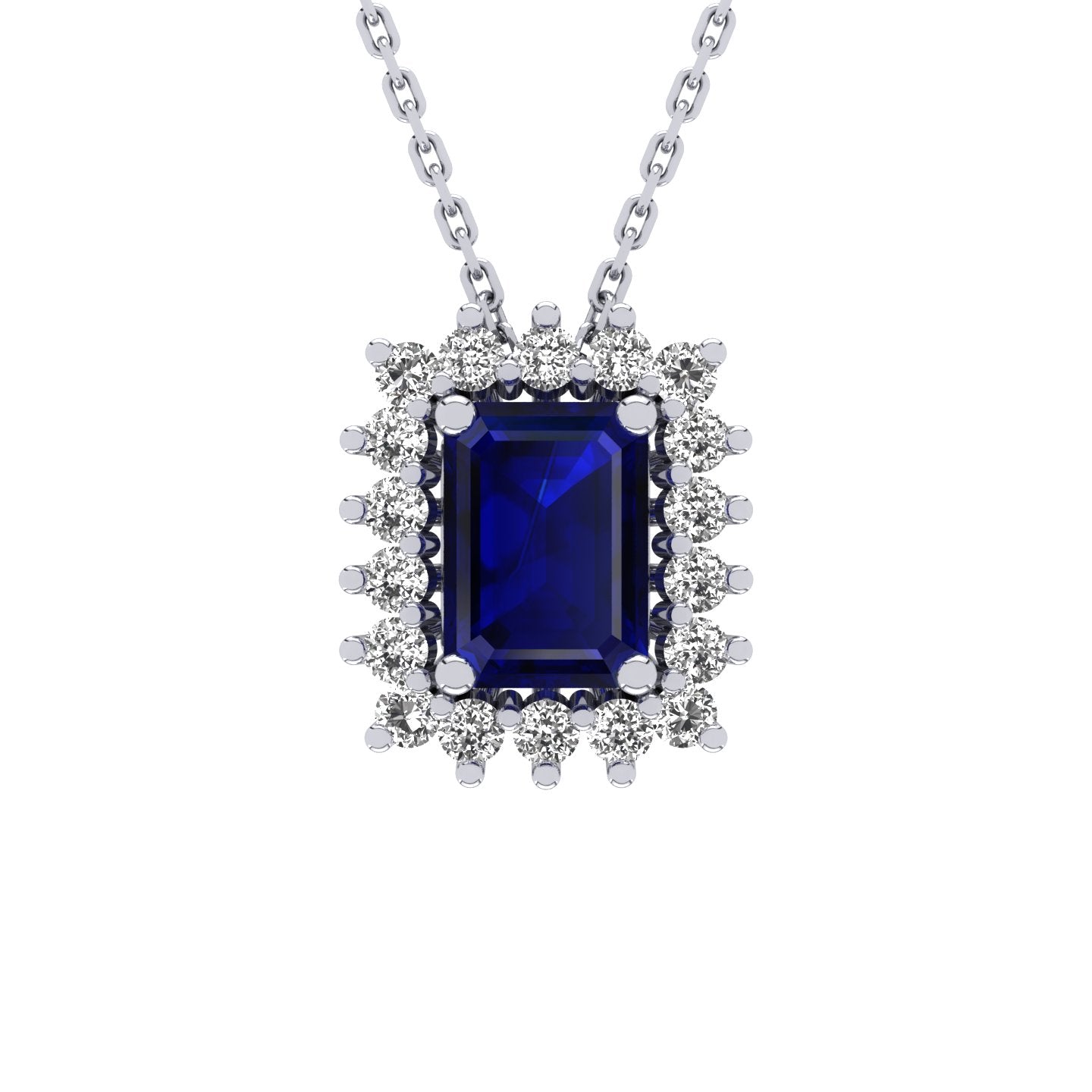 Gabriano Julieth 4 tırnaklı emerald kesim safir kolye;  yuvarlak pırlanta ve beyaz altın kolye görseli