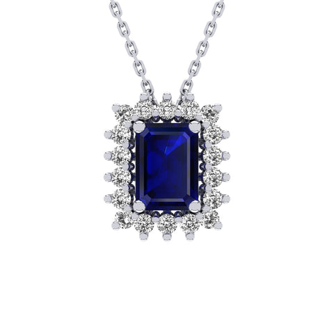 Gabriano Julieth 4 tırnaklı emerald kesim safir kolye;  yuvarlak pırlanta ve beyaz altın kolye görseli