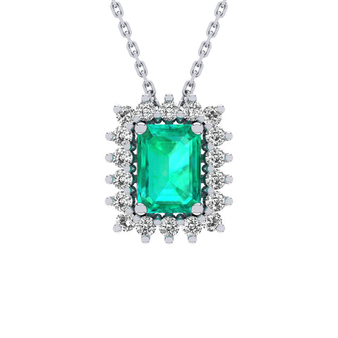 Gabriano Julieth 4 tırnaklı emerald kesim zümrüt kolye;  yuvarlak pırlanta ve beyaz altın kolye görseli